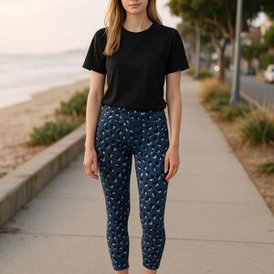 Marika Sport leopard print blue and pink leggings with black & white accents